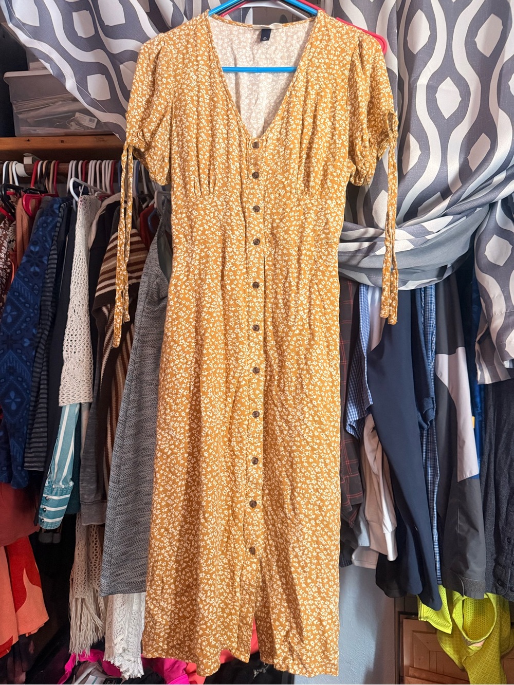 Universal Thread Yellow Floral Button-Front Maxi Dress